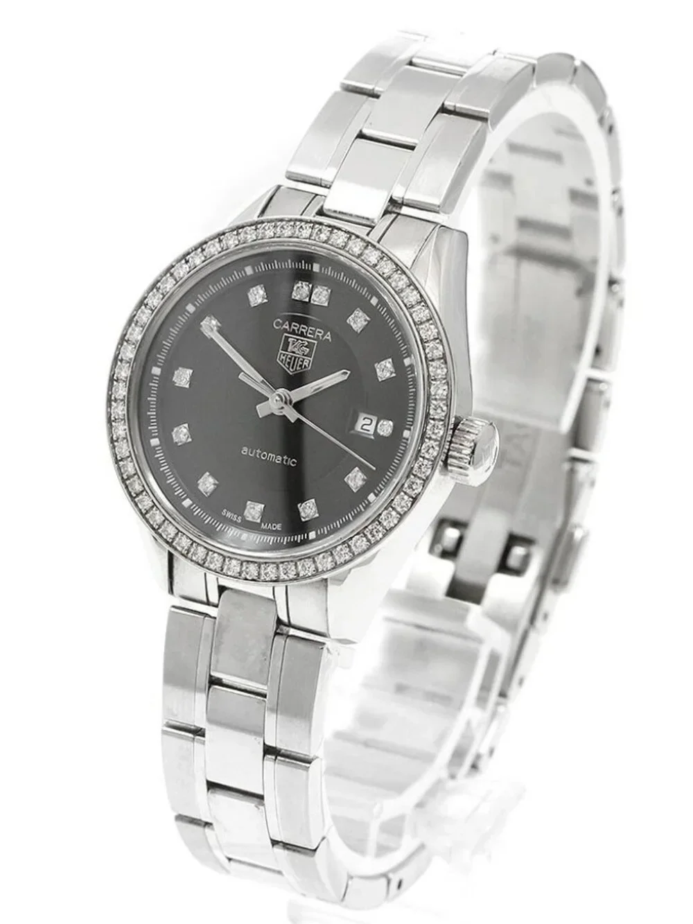 TAG HEUER Carrera WV2412 diamond bezel date black Dial Automatic Ladies_973212